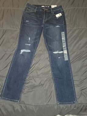 🎀Old Navy Dark Blue Straight Leg Distressed Jeans